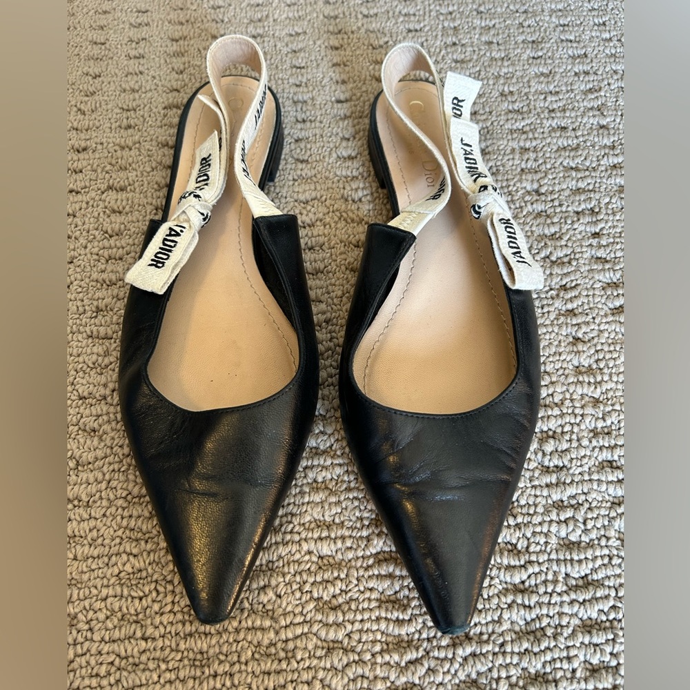 Christian Dior J’Adior Black Leather Slingback Ballet Flats